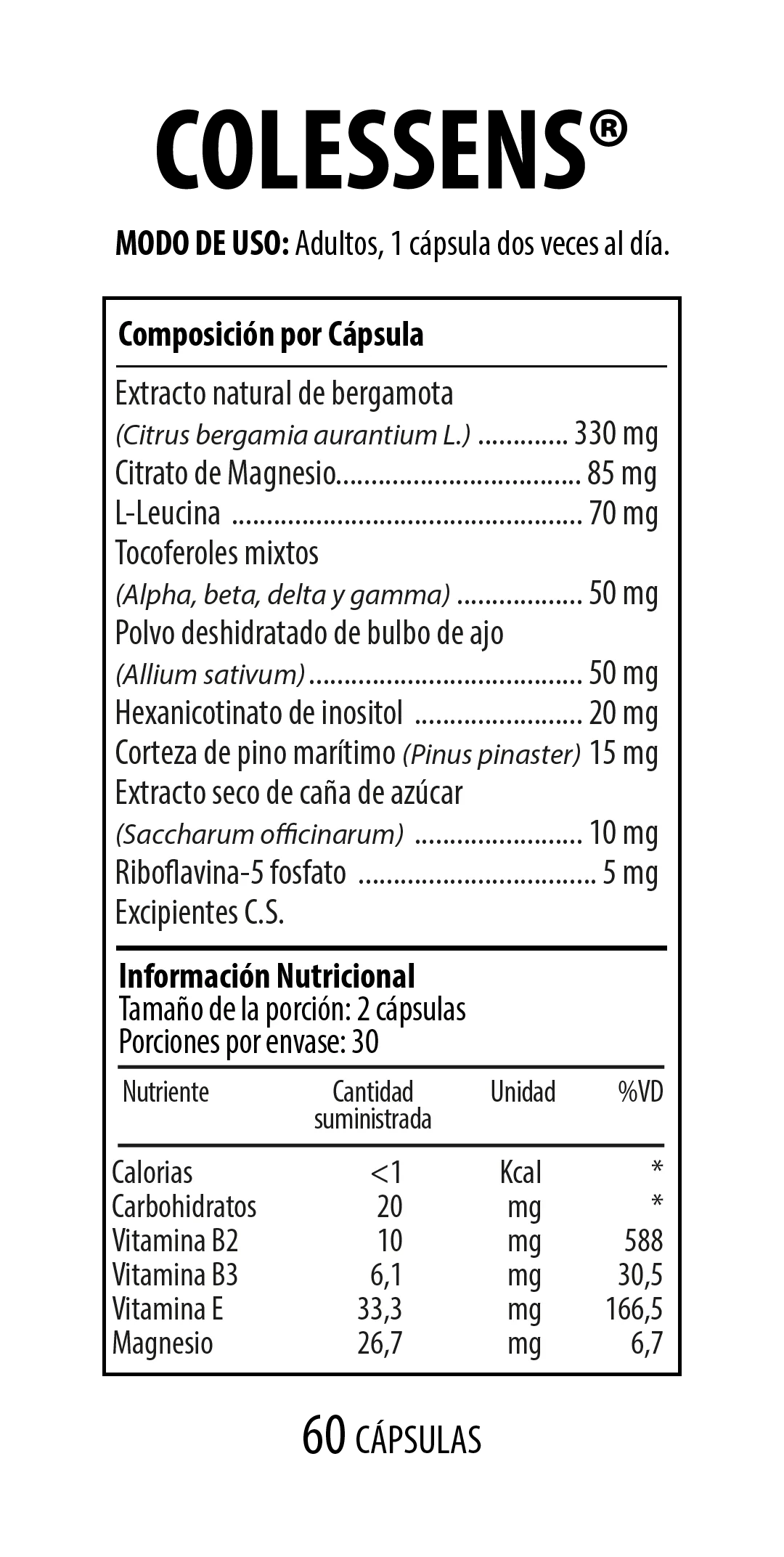 Colessens Suplemento Dietario 60 Cápsulas NUTRABIOTICS® - Image 2