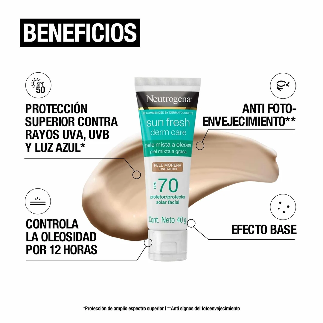 Protector Solar Facial Tono Medio Sun Fresh Derm Care FPS70 40g Neutrogena® - Image 3