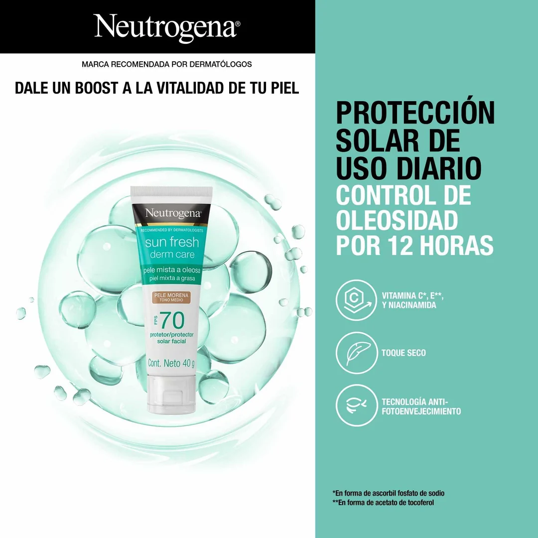 Protector Solar Facial Tono Medio Sun Fresh Derm Care FPS70 40g Neutrogena® - Image 5