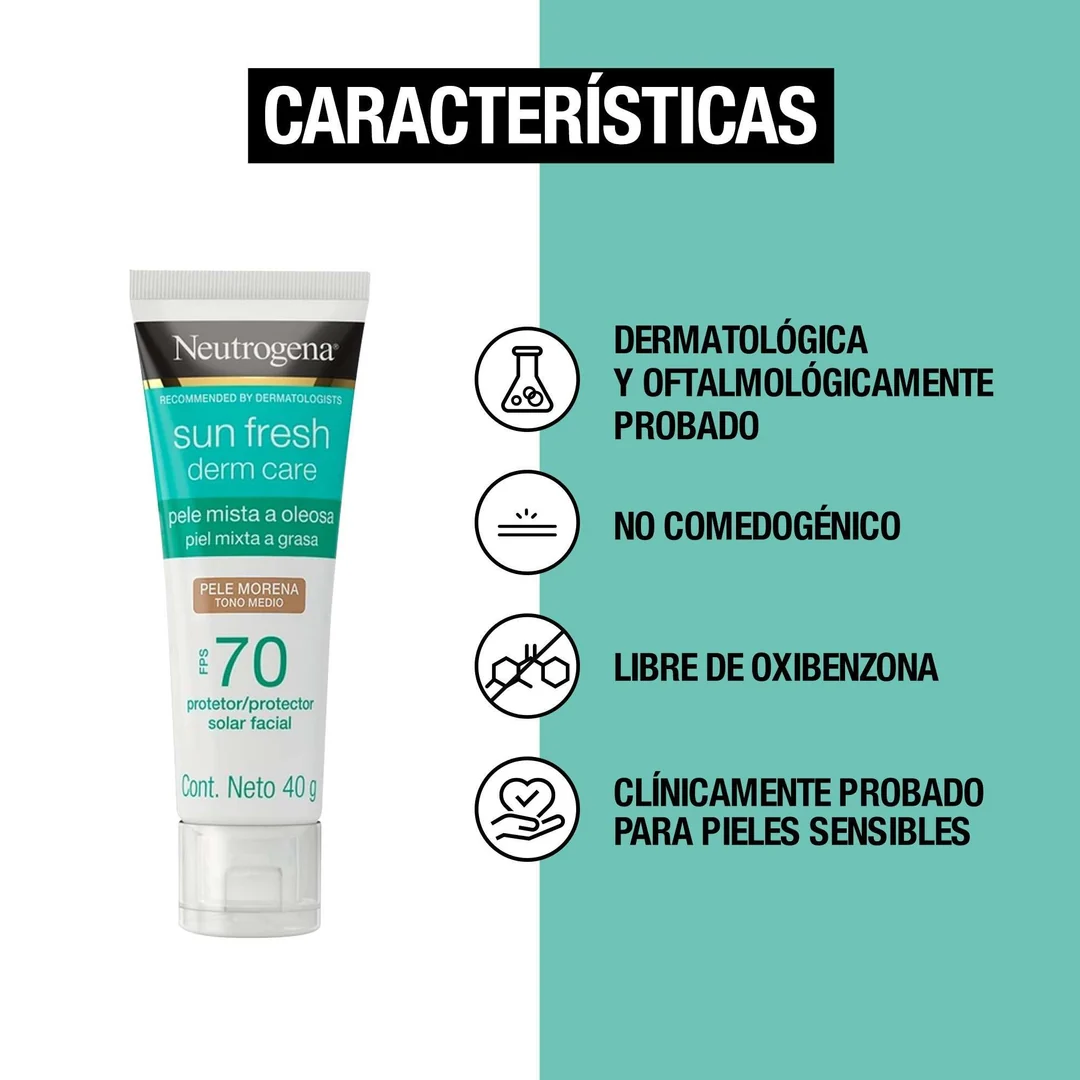 Protector Solar Facial Tono Medio Sun Fresh Derm Care FPS70 40g Neutrogena® - Image 6