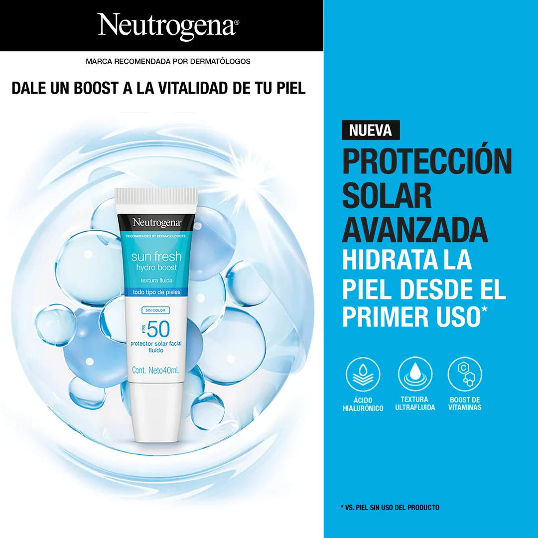 Protector Solar Facial Hydro Boost Ácido Hialurónico Sin Color FPS50 40mL Neutrogena® - Image 5