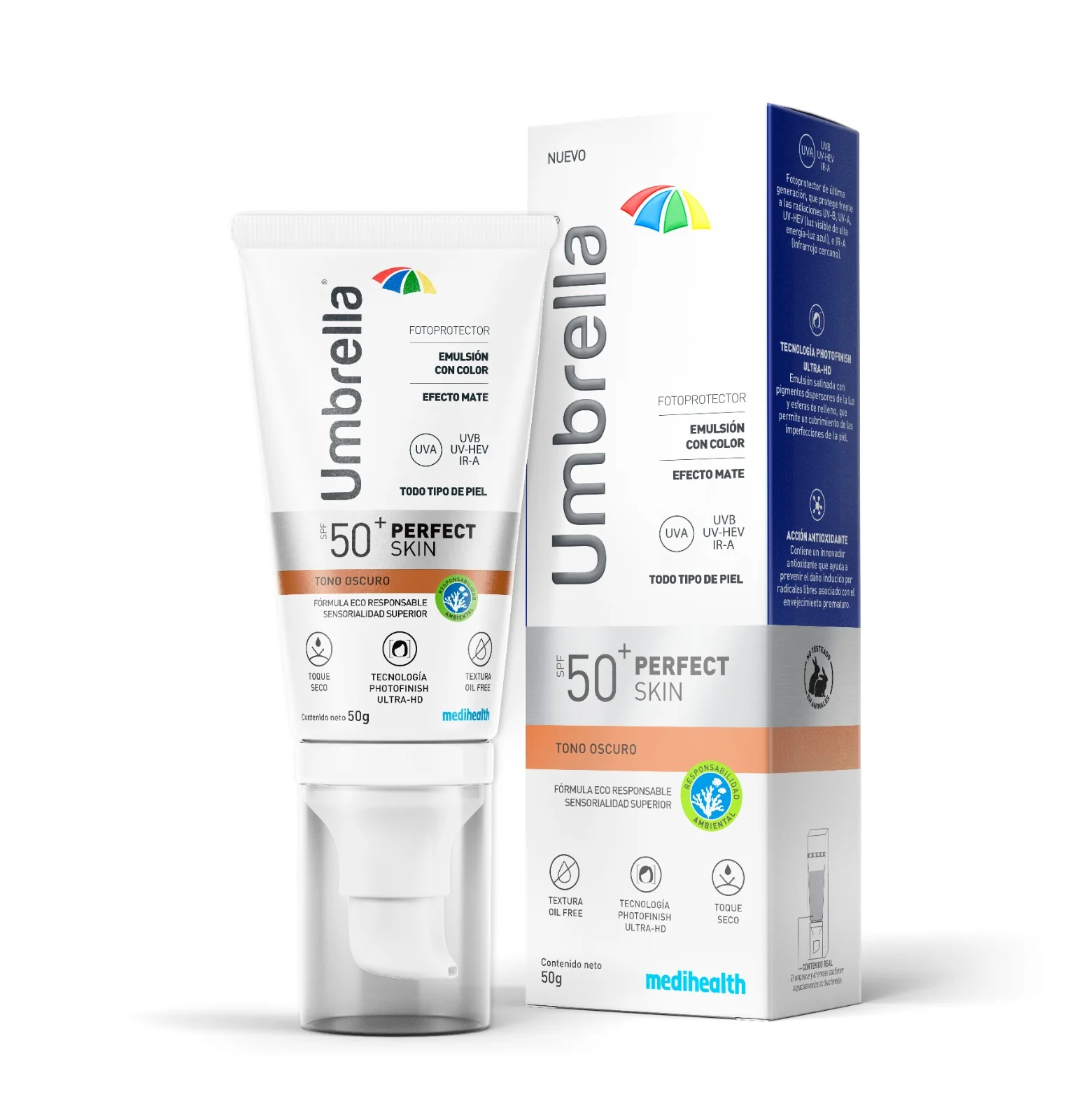 Umbrella Perfect Skin Tono Oscuro Protector Solar SPF 50 50gr MEDIHEALTH®